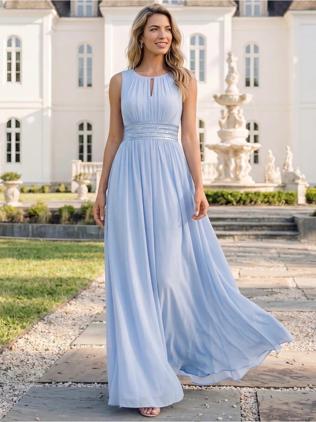 Ever-Pretty Chiffon Sleeveles Bridesmaid Ruched A Line Hollow Out Crew Neck
